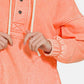 Zenana - Drawstring Half Snap Dropped Shoulder Hoodie