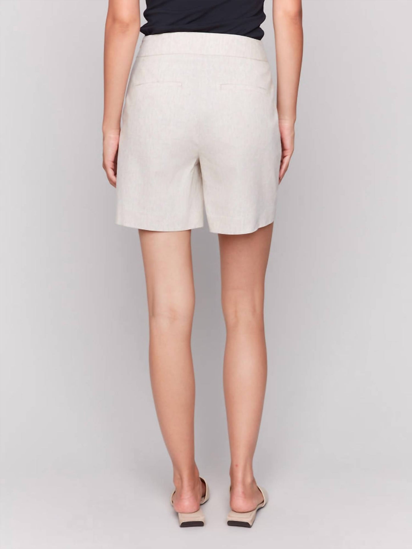 Charlie B - Linen Blend Stretch Shorts With Button Detail