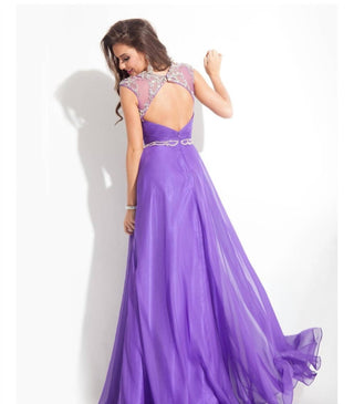 Rachel Allan - Beaded High Mesh Neckline Chiffon Gown