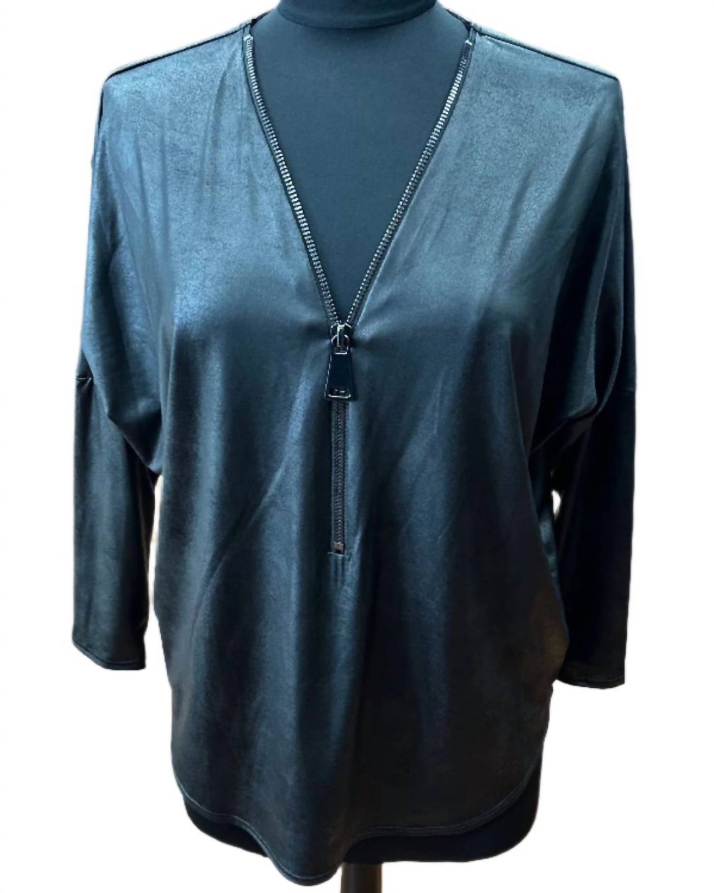 Ariella - Women's Faux V-neck Zipper Top