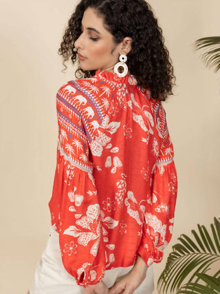 Emily Lovelock - Blusa EMMA Coral com Estampa Batik