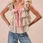 Bibi - Floral Print With Bow And Ruffle Square Neck Blouse