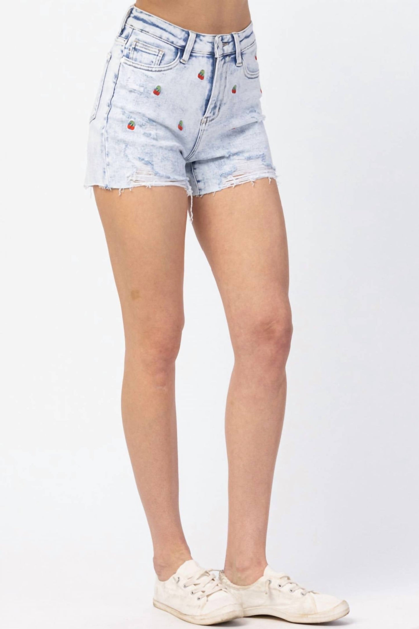 Judy Blue - Cherry Embroidery High Rise Cut-Off Short