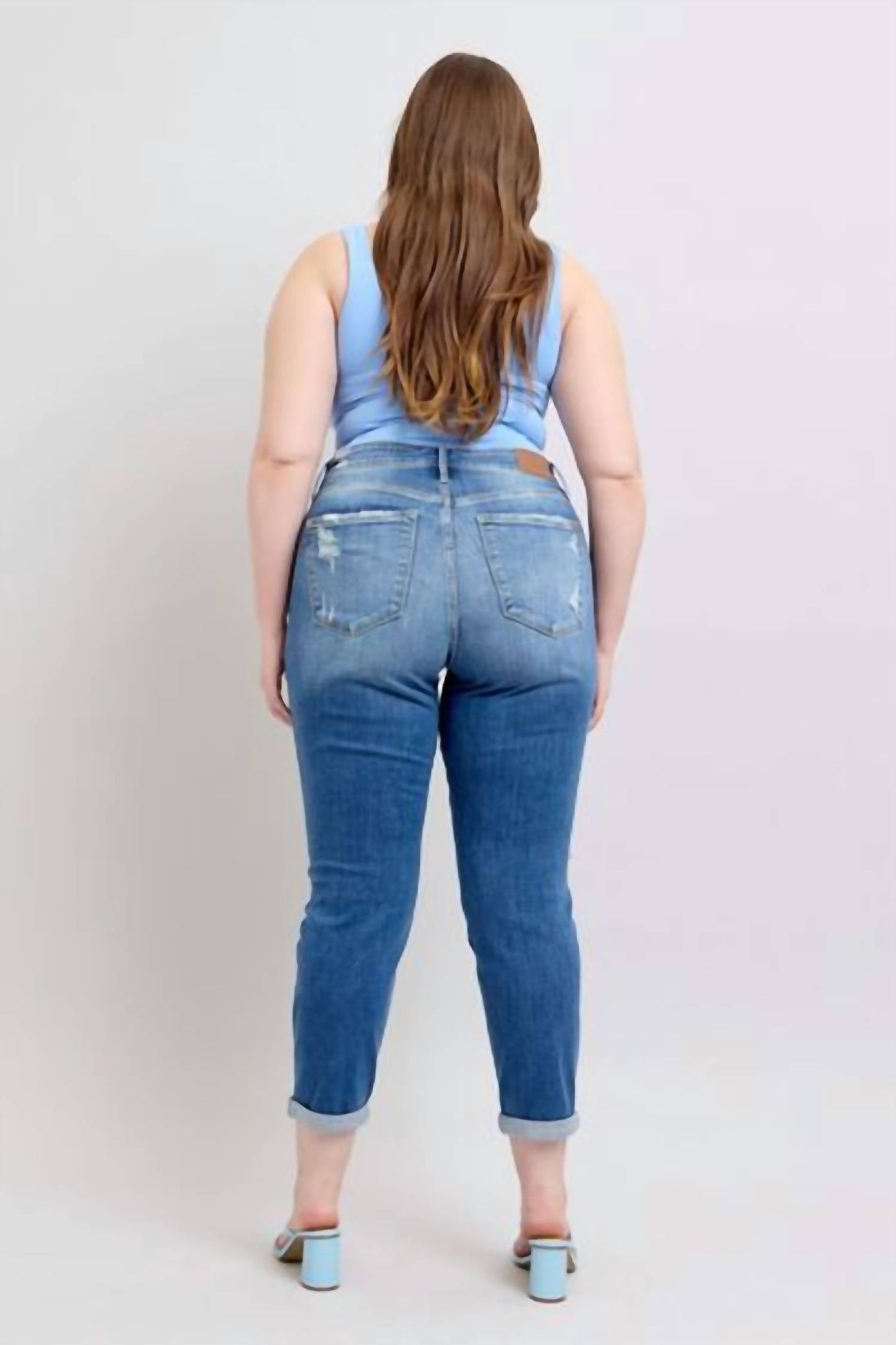 Judy Blue - Mid Rise Button Fly Distressed Boyfriend Jeans