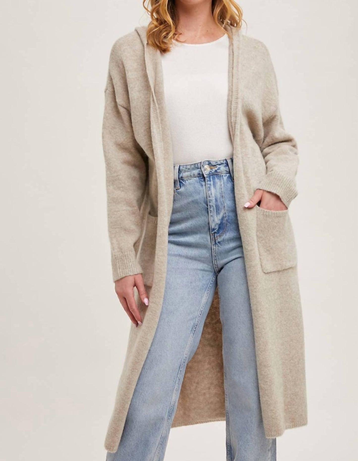 Bluivy - Longline Hoodie Drape Open Front Cardigan