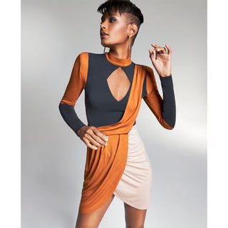 Zerina Akers For Bar III Brown Colorblocked Mini Dress - XXXL