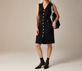 J.Crew - Vestido tubinho com botões em mistura de lã elástica italiana