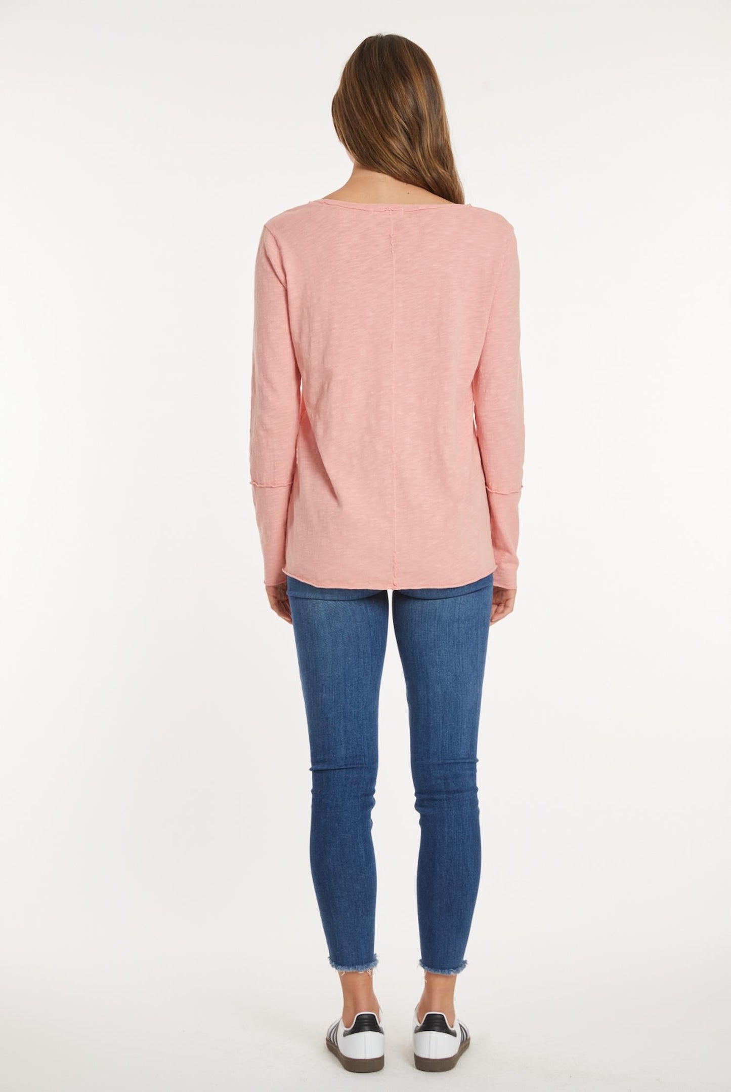 Mododoc - Long Sleeve Wide V-neck Tunic Top