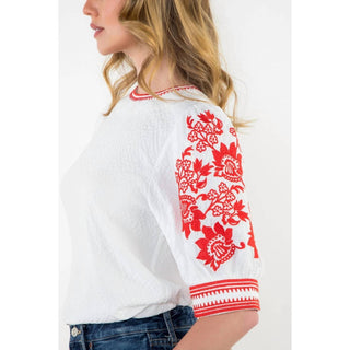 Thml - Embroidered Puff Sleeve Textured Top