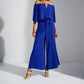 Joseph Ribkoff - Off-shoulder Belted Wide Leg Jumpsuit