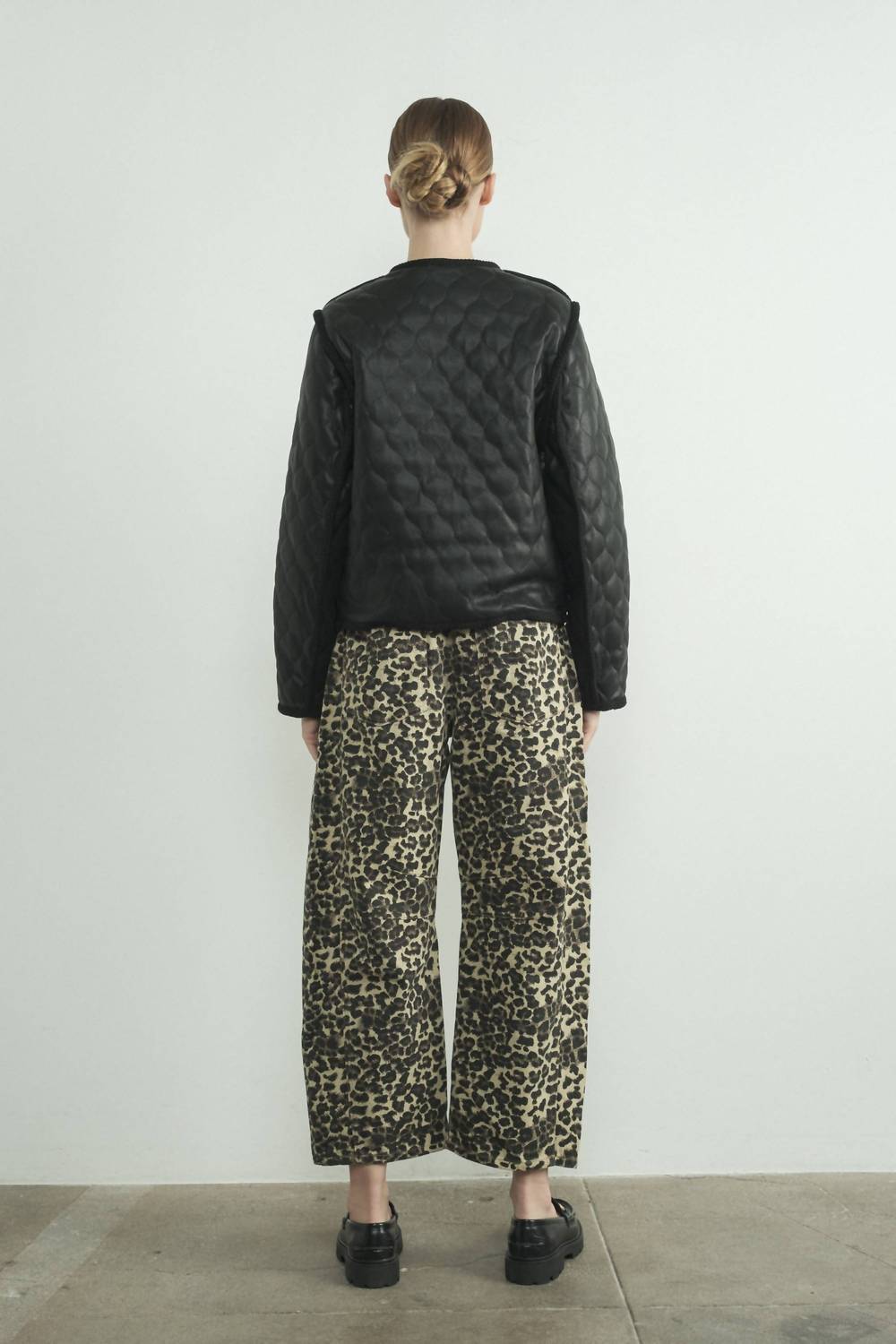 Aaron & Amber - PU Faux Leather Quilted Button Down Coat