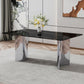 Modern Minimalist Dining Table with Imitation Marble Glass Top and Metal Legs