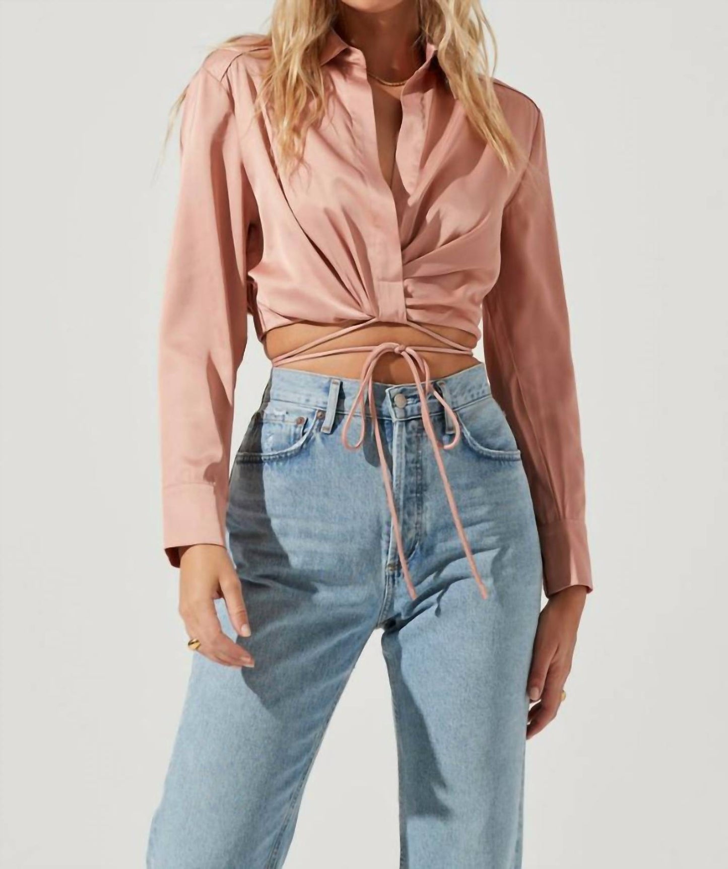 Astr - Perry Satin Wrap Front Tie Waist Top