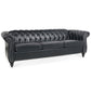 84.65" Black PU Rolled Arm Chesterfield Three Seater Sofa