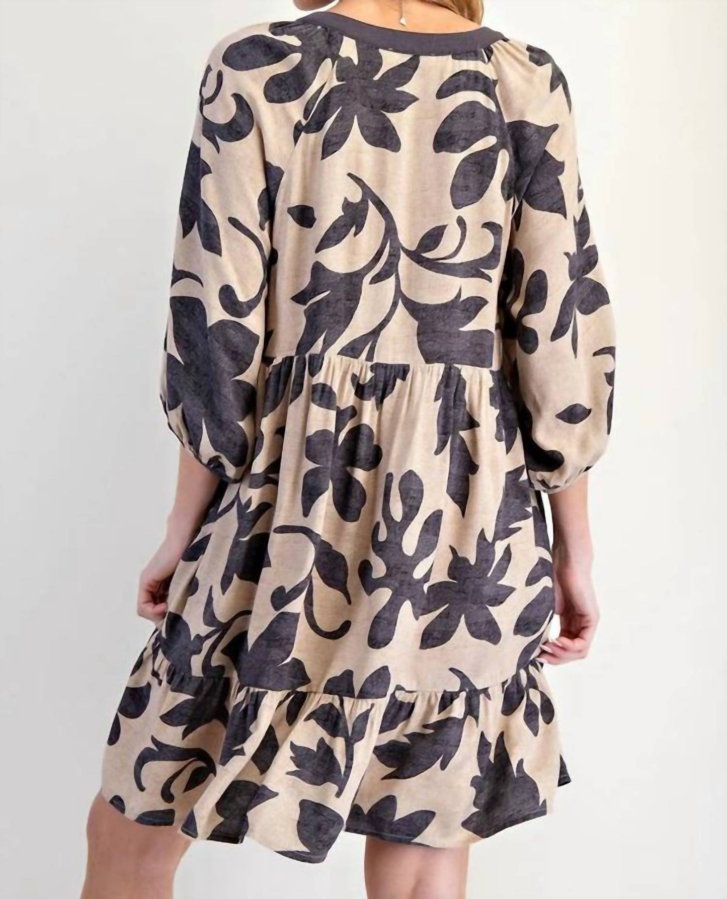 Easel - Floral Printed Challis Relaxed Mini Dress