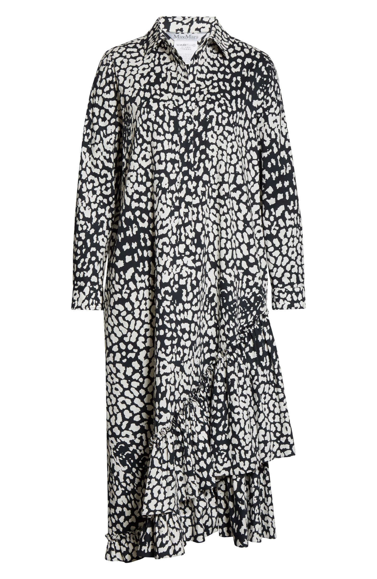 Women's Max Mara Lipari Leopard Print Long Sleeve Cotton Midi Shirtdress, Size 4 - Blue