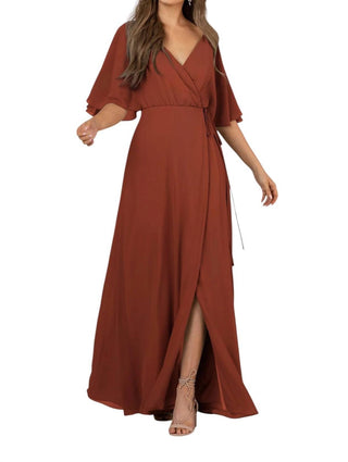 Sorella Vita - Vestido longo de madrinha com mangas ¾ esvoaçantes