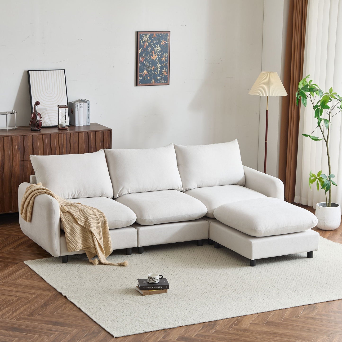 Oversize Modular Sectional Sofa With Ottoman For Living Room
