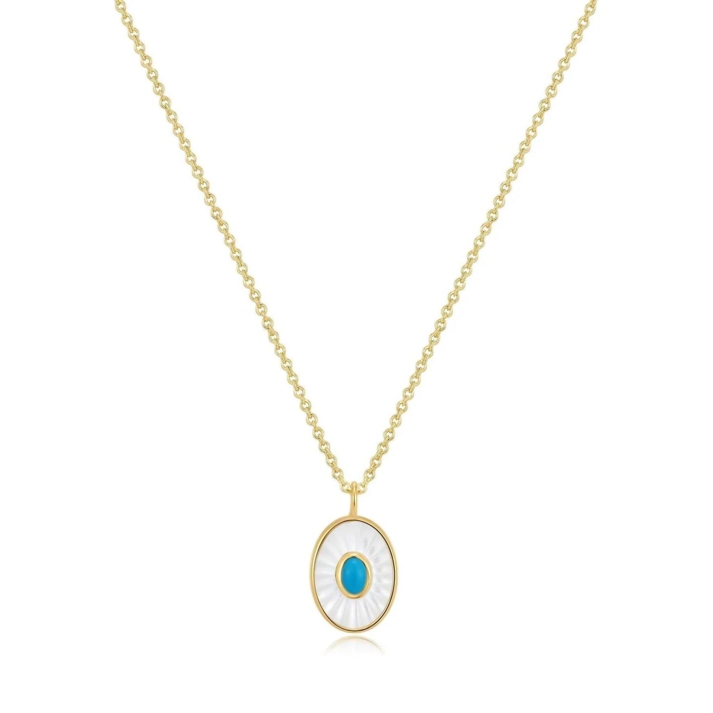Eklexic - Women's Oval Shaped Mop Pendant With Turquoise Stone Necklace