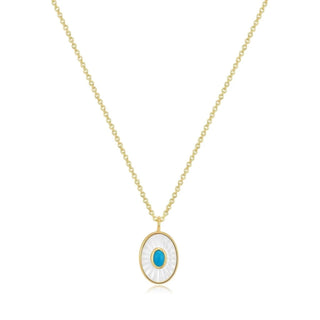 Eklexic - Colar com pingente de esfregão oval feminino e pedra turquesa