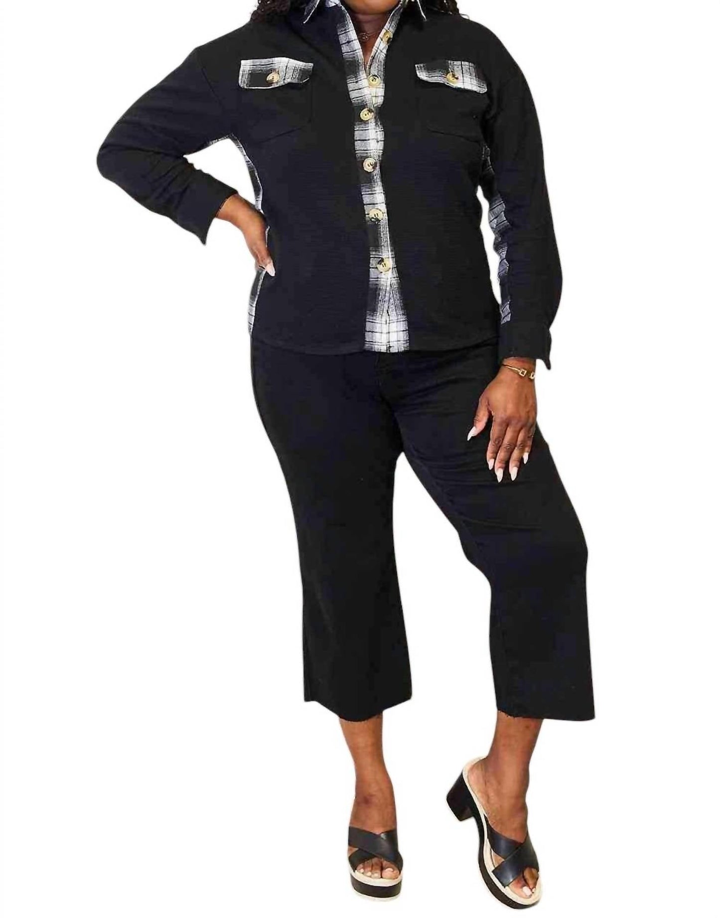 Double Take - Jaqueta xadrez chique com ombros caídos