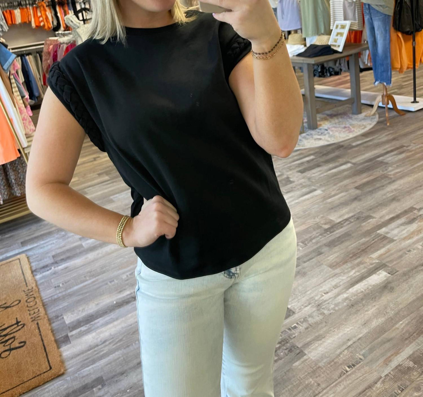 Entro - Braided Detail Cap Sleeve Top