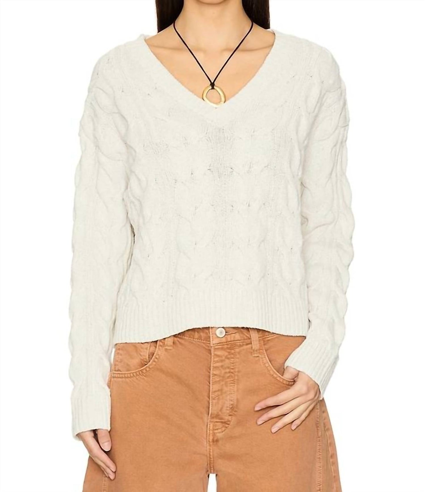 Free People - Washed Cable V-Neck Sweater