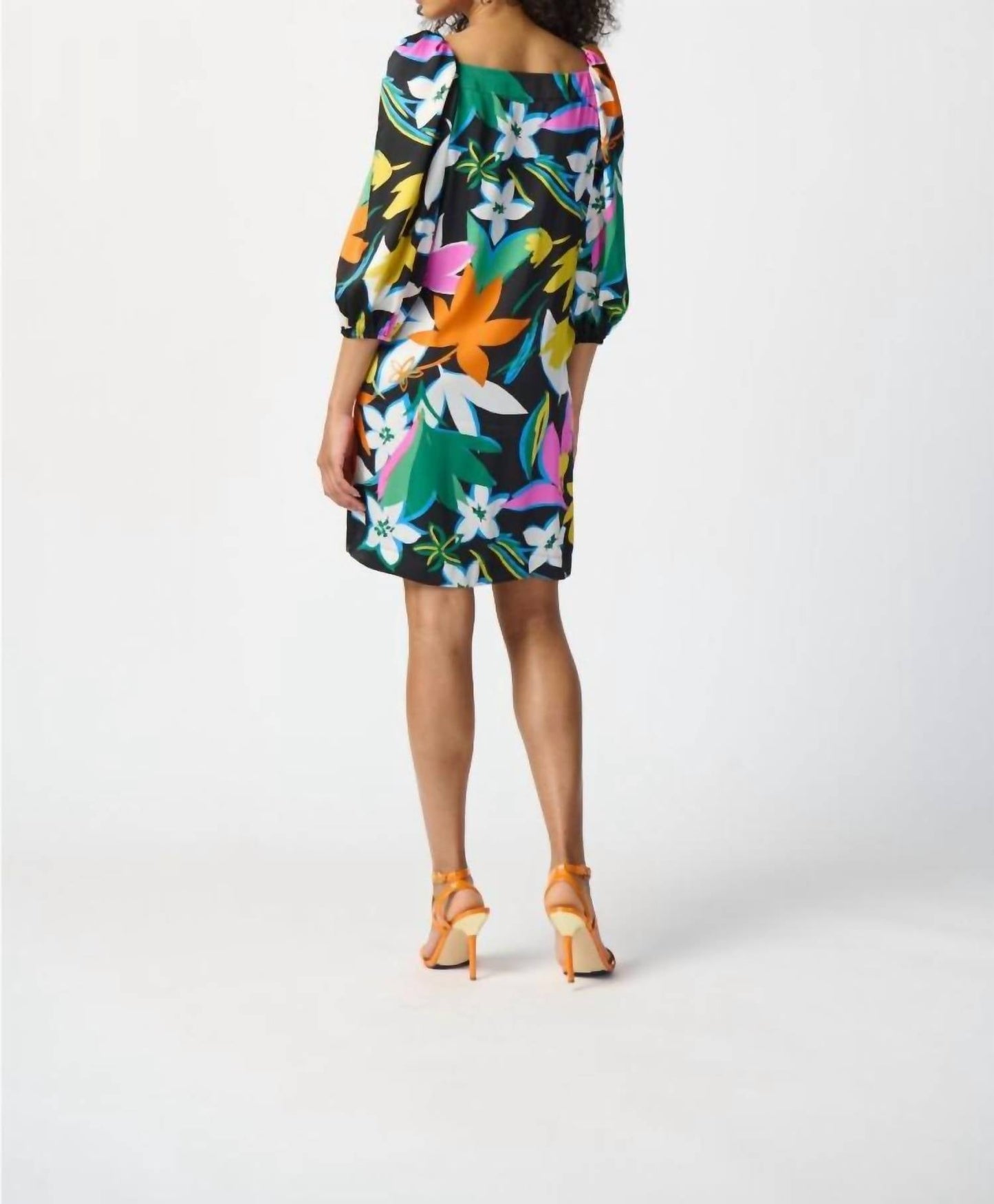 Joseph Ribkoff - Floral Print Puff Sleeve Satin Shift Dress