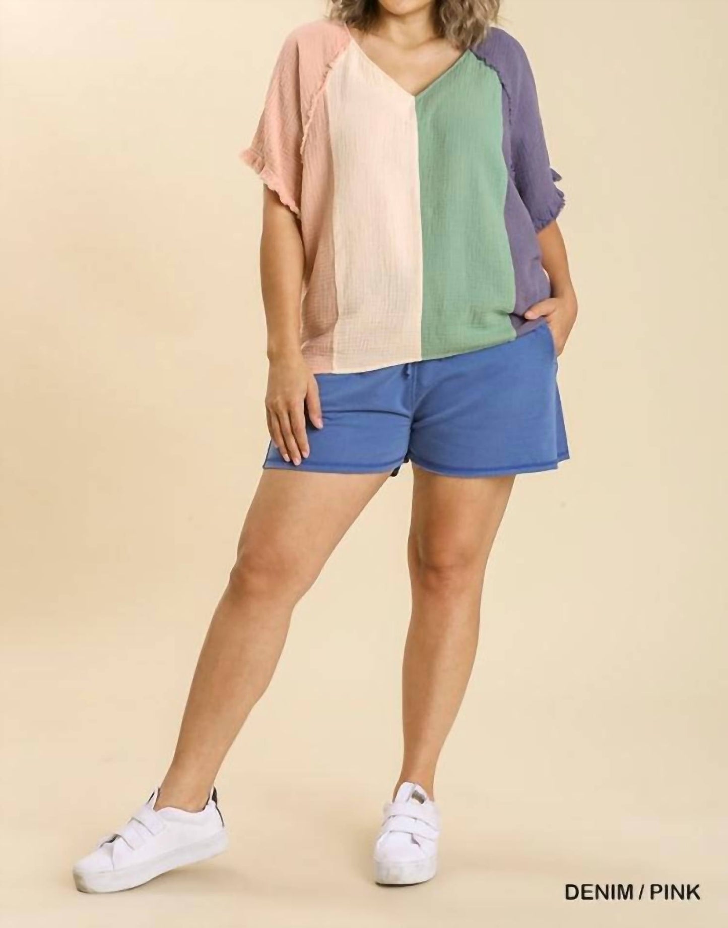 Umgee - Color Block Cotton Gauze Top,