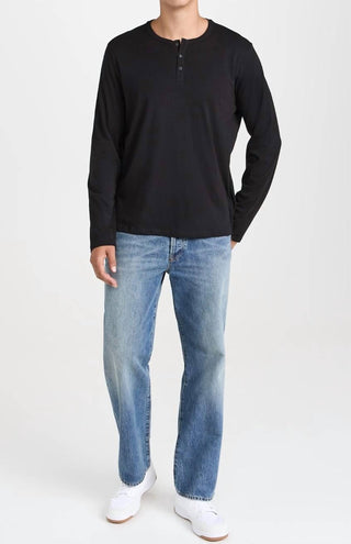 Atm - Camiseta Henley de manga comprida clássica em jersey