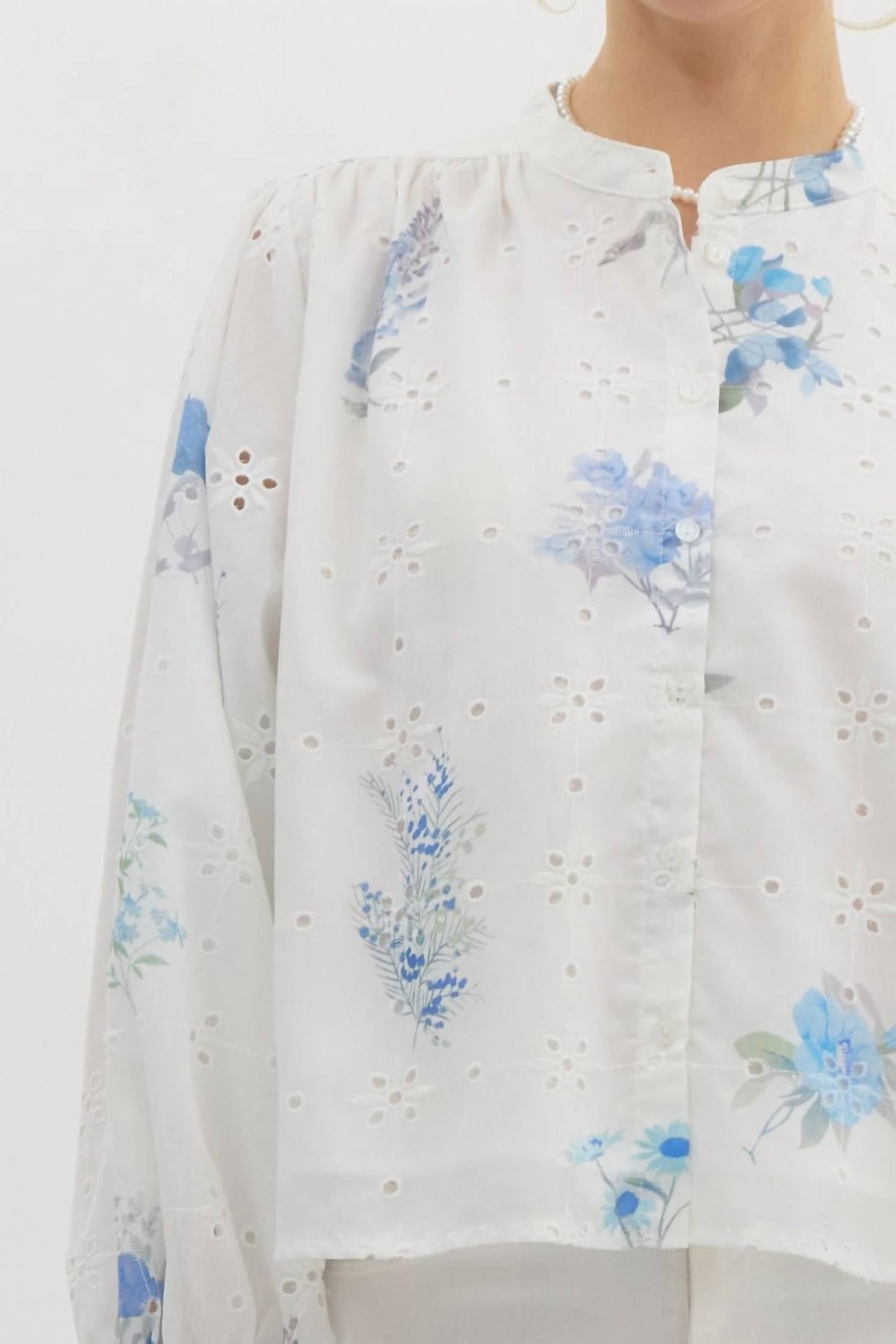 Entro - Floral Print Eyelet Top