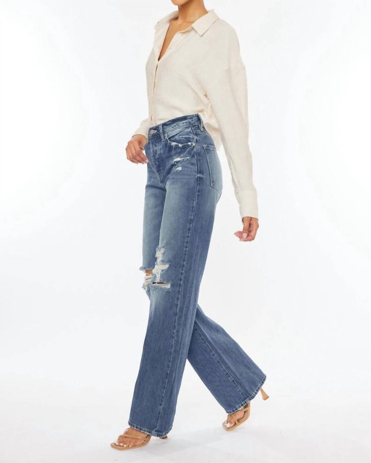 Kancan - Ultra High Rise Distressed 90s Wide Leg Jeans