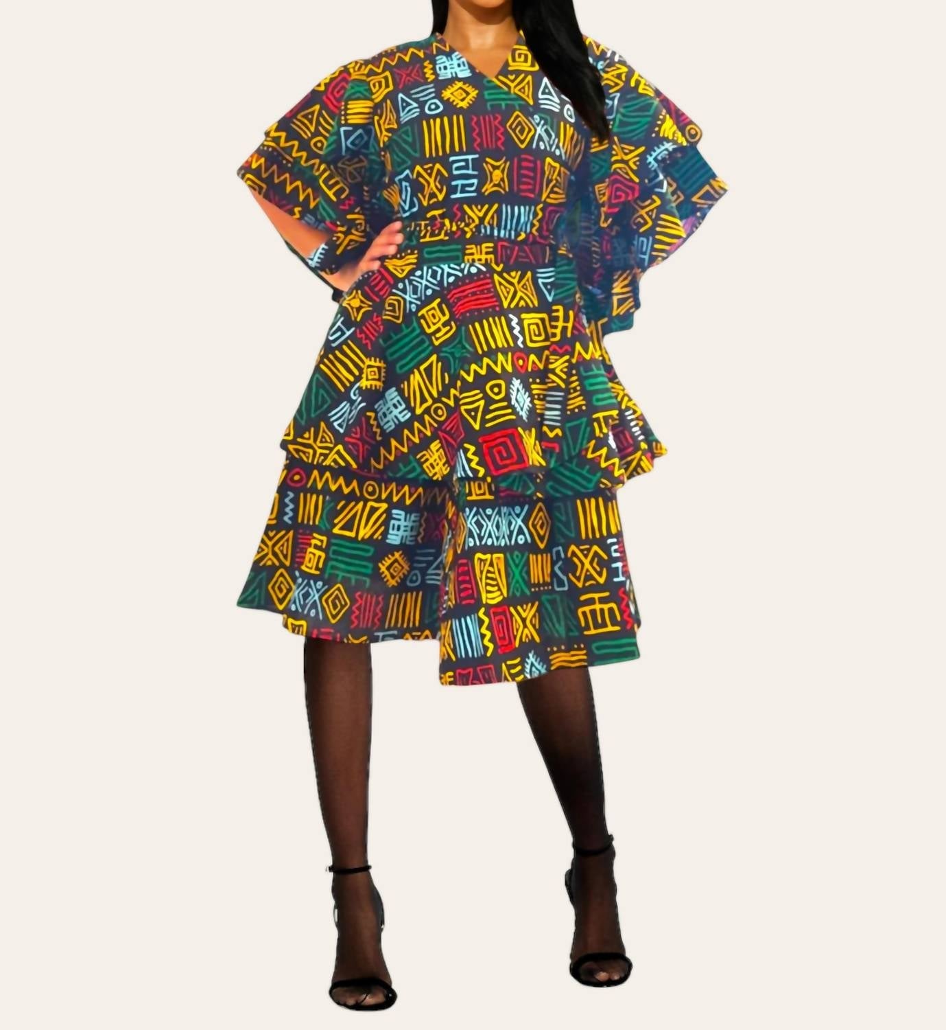 India Batik - Two Piece Rasta Wrap Blouse And Skirt Set