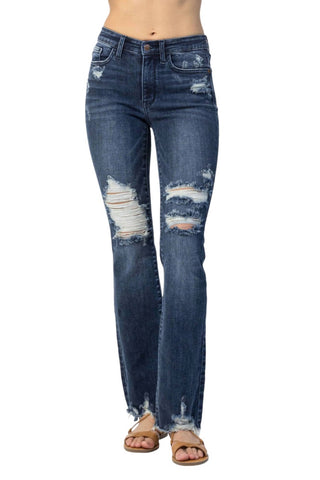 Judy Blue - Calça jeans slim bootcut Destroy de cintura média contrastante