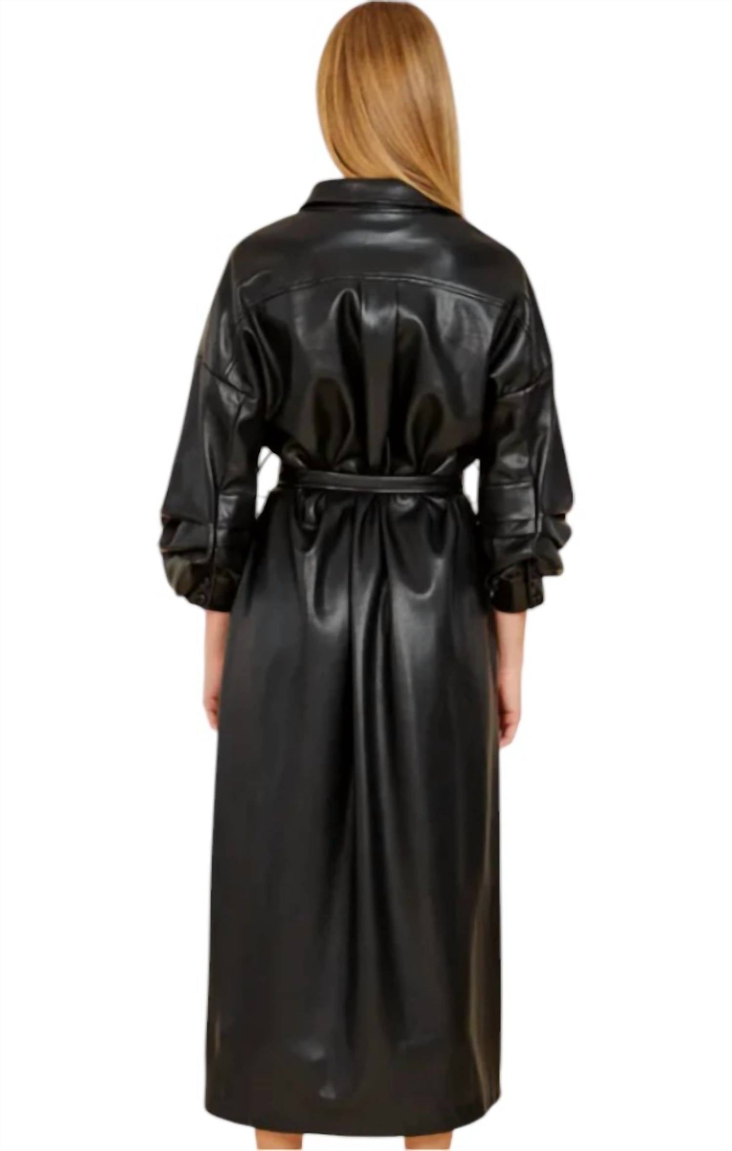 Dolce Cabo - Vegan Leather Ruched Sleeve Maxi Dress