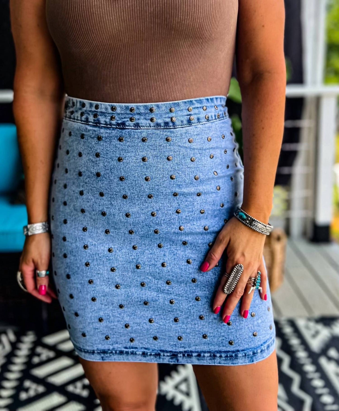 2Flyco - Concho Studded Dreamz Denim Skirt