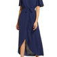 Fraiche by J Flutter Sleeve Faux Wrap Maxi Dress in Navy, Size Large