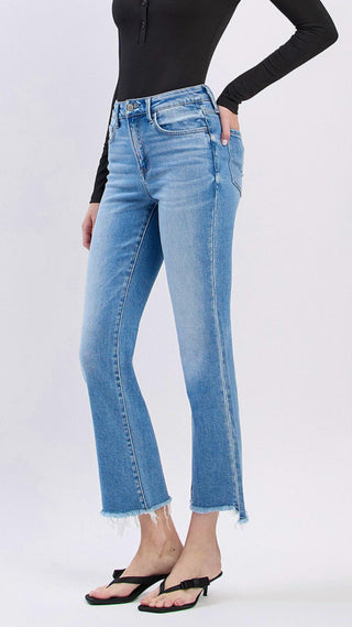 Flying Monkey - High Rise Slant Raw Hem Crop Flare Jeans