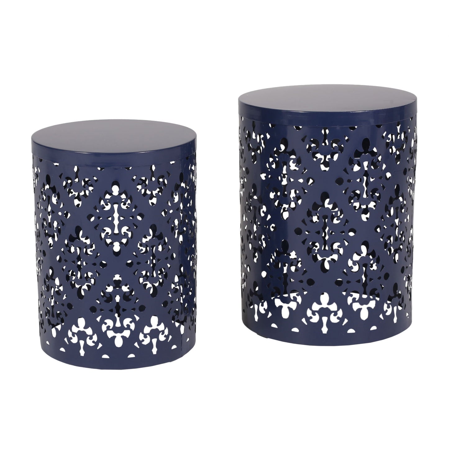 Modern Iron Cut Design End Table Set of 2 - Navy Blue