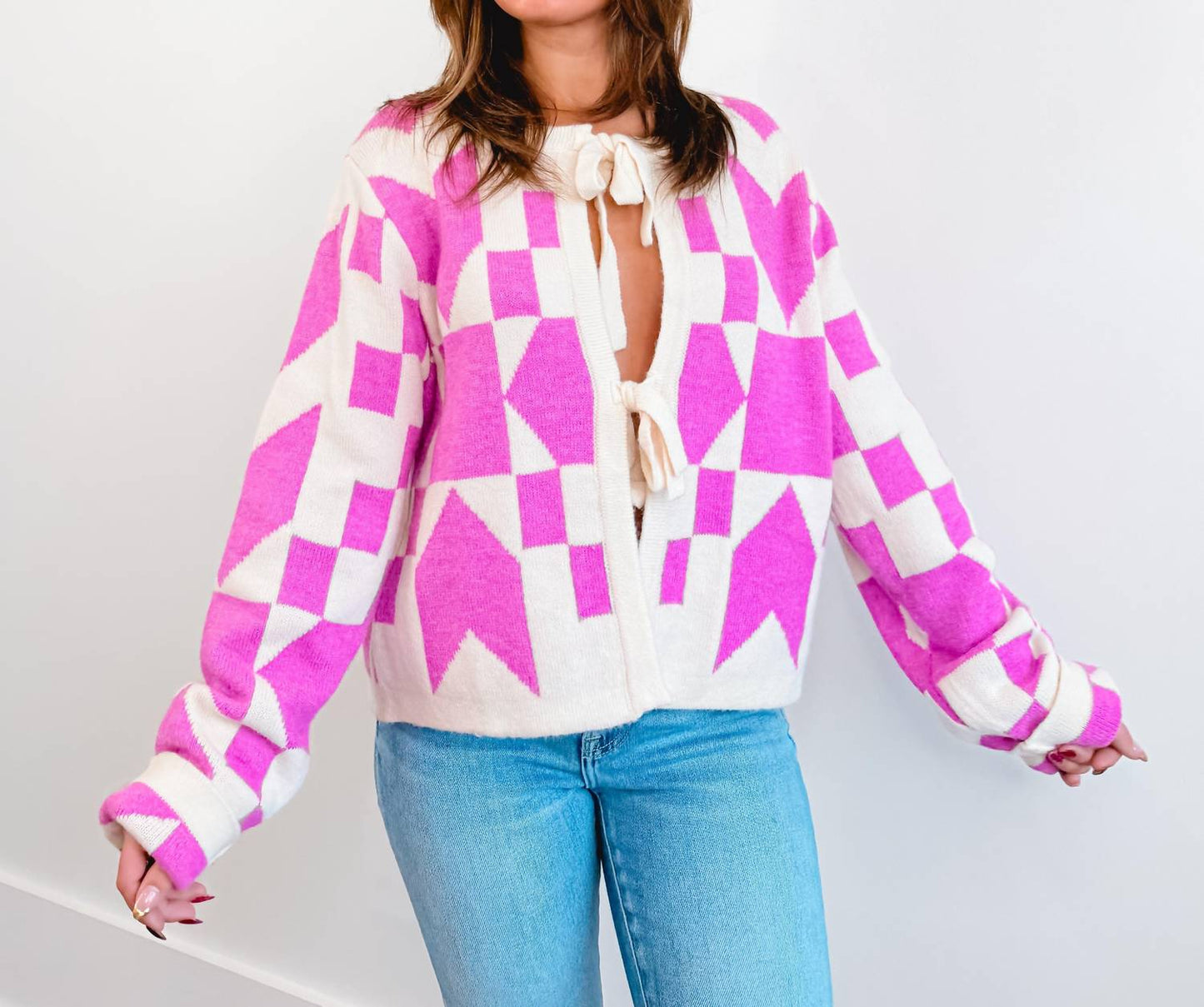 &Merci - Bow-front Crop Sweater Cardigan