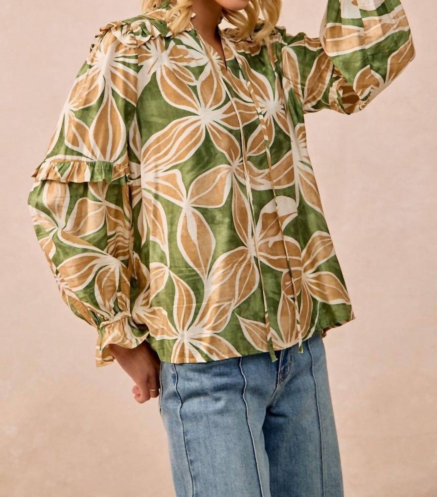 Bibi - Bold Floral Ruffle Details Blouse