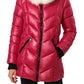 Bernardo Cire Quilted Hooded Parka with Faux Fur Trim in Beetroot, Size Medium