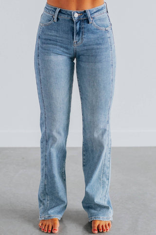 Risen - Calça Jeans Reta com Cós Médio e Laterais