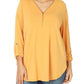 Zenana - Ity Front Zip-up 3/4 Sleeve Top - Plus