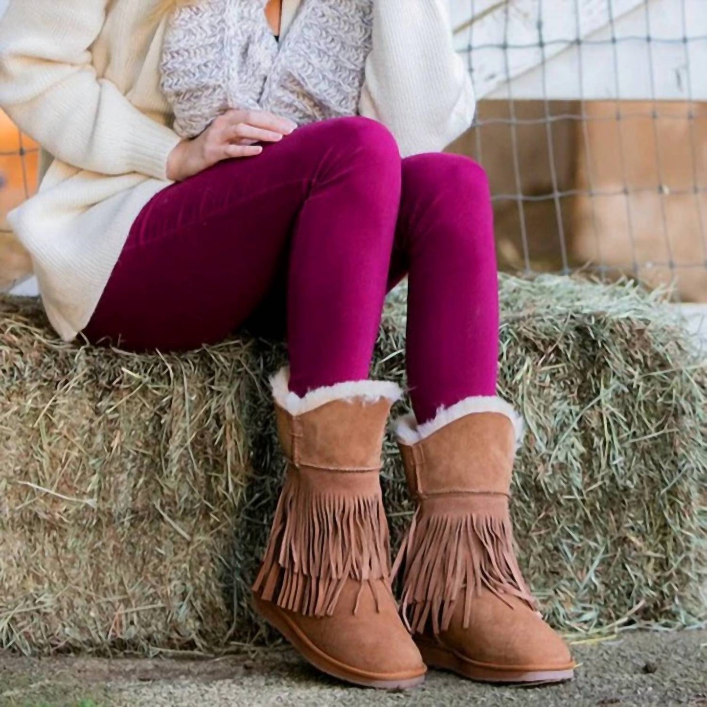 Rj'S Fuzzies - Women's Women's Classic Fringed Sheepskin Boot