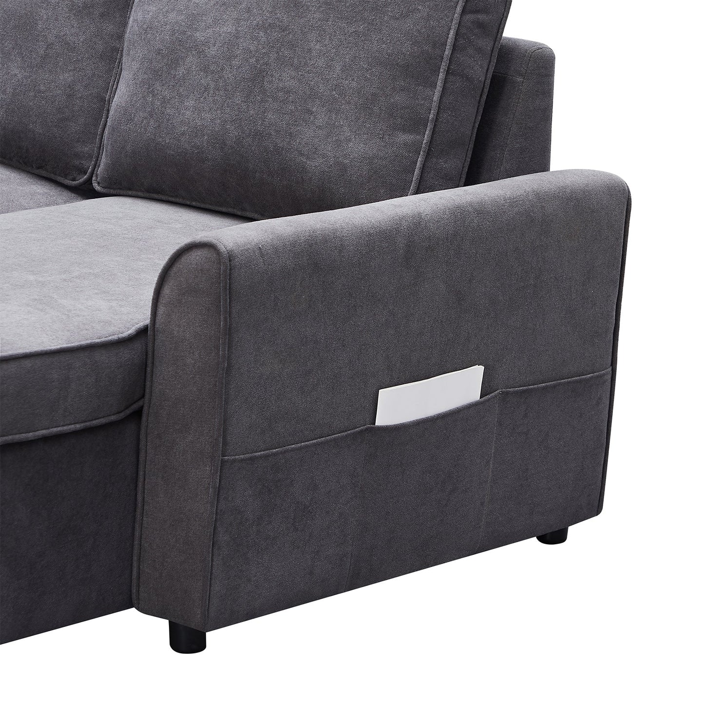 Modern Modular L-Shaped Sofa Bed with Chaise Dark Grey Linen
