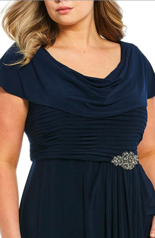 Alex Evenings - Matte Jersey Pleated Embellished Side Detail Long Gown