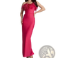 Feathered Satin Strapless Mermaid Evening Gown