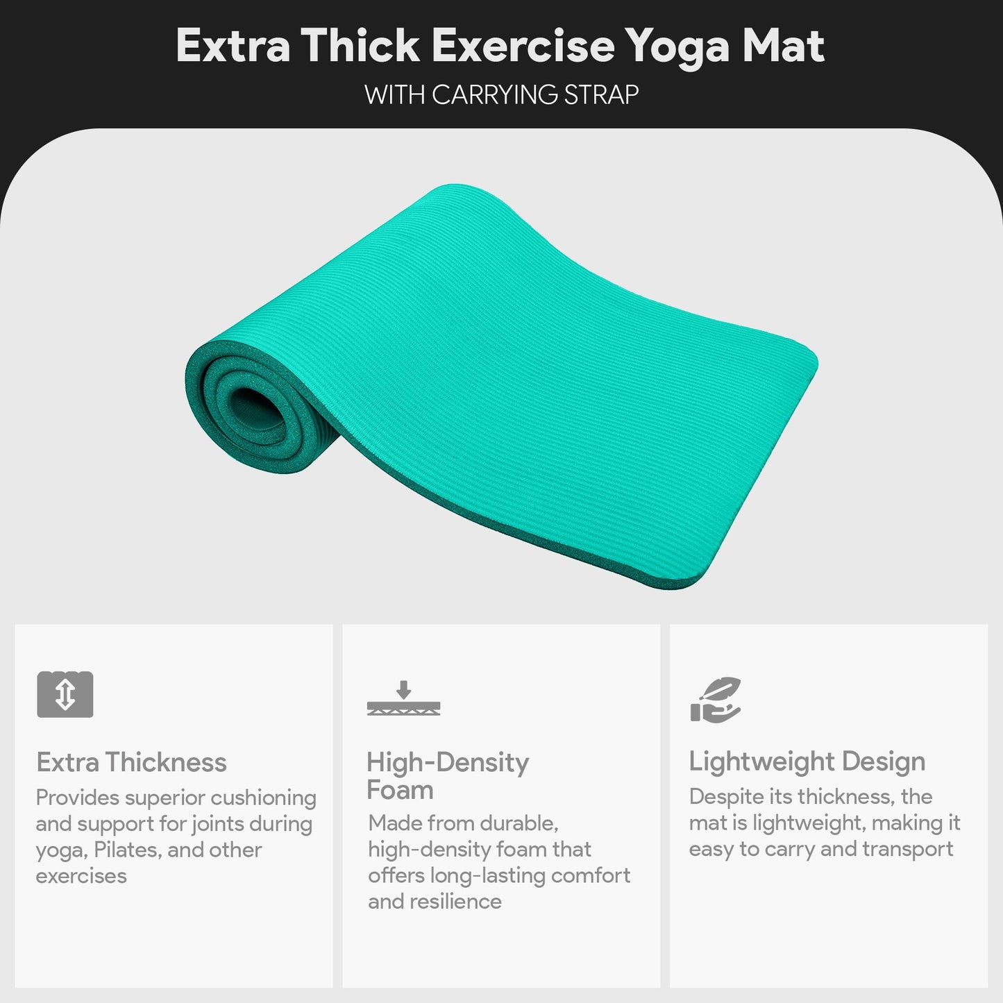Tapete de exercícios BalanceFrom Fitness GoCloud extra grosso de 1" com alça de transporte, verde