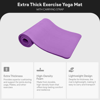 Tapete de ioga BalanceFrom Fitness GoCloud de 2,5 cm de espessura com alça de transporte, roxo